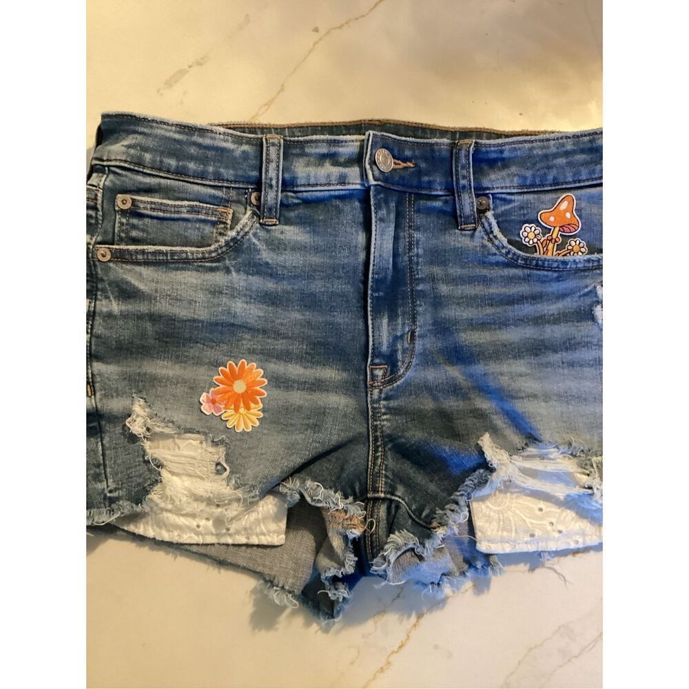 American Eagle Next Level High Rise Shortie Sz 10 Customed Flowers Mushroom